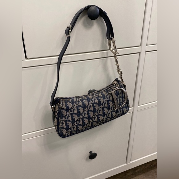 Vintage Dior Shoulder Bag / Trotter Charm Pochette / Navy Blue / Preloved - Picture 1 of 11